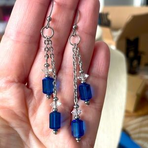 Swarovski Capri Blue Earrings Stainless Steel 1970’s Tubular Beads 💙